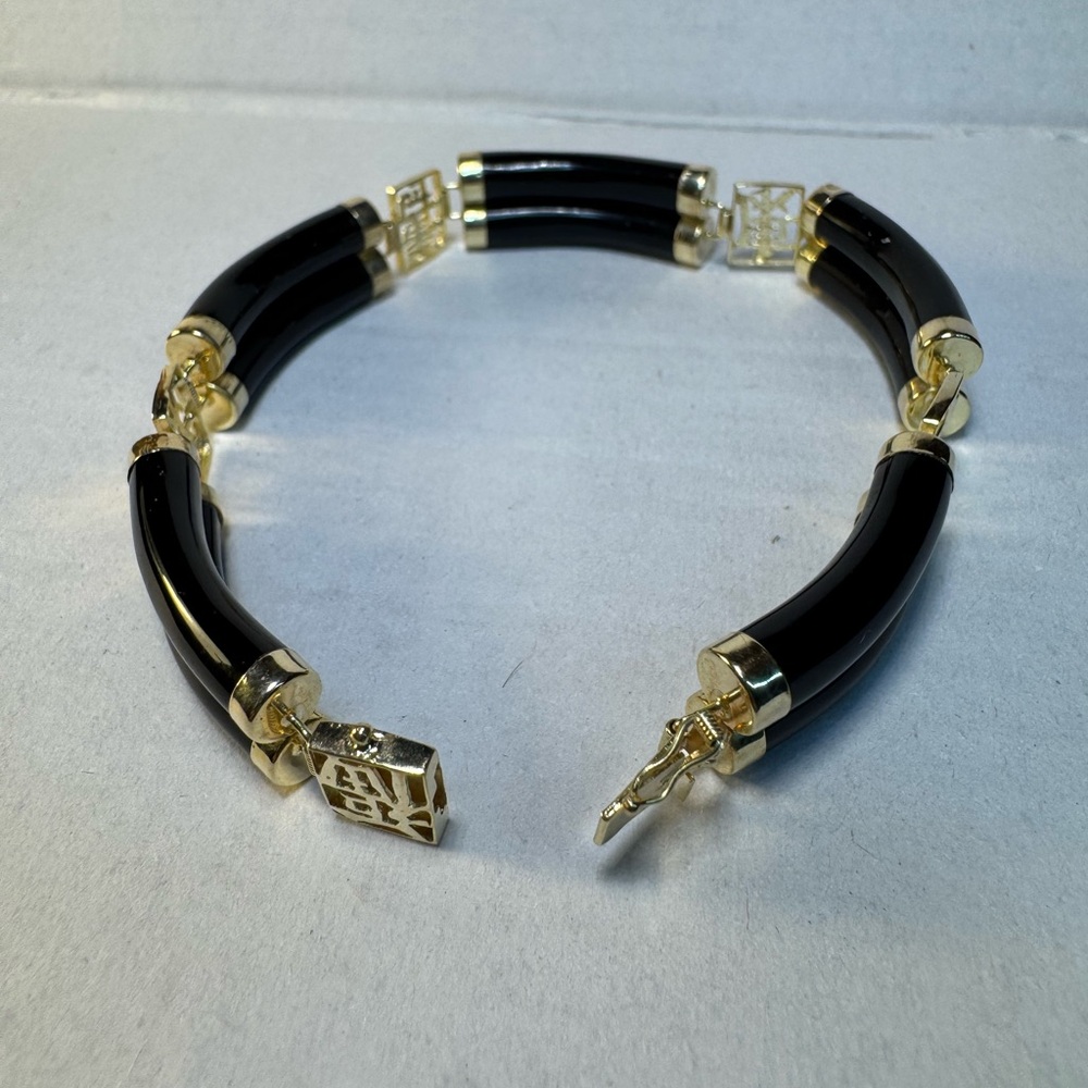 14K Yellow Gold Fortune Black Tubular Onyx Bracelet